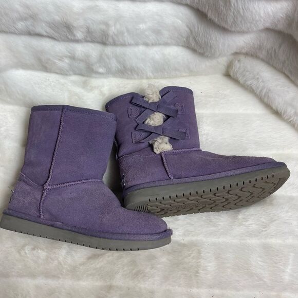 Kookaburra by Ugg Girls suede purple short boots with side bows size 2 - Picture 8 of 12